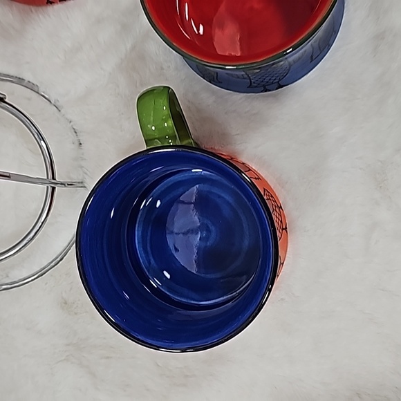 Set of 4 PIER ONE 1 Imports Coffee Colorful Owls Stackable Owl Mugs Tea Cups - Picture 3 of 8